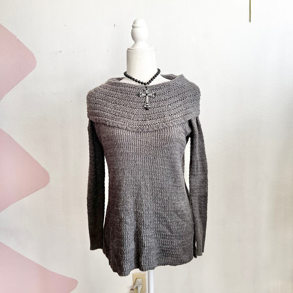 Vintage Y2K Gray Crochet Sweater 2000s Indie Sleaze Grunge Fall Small